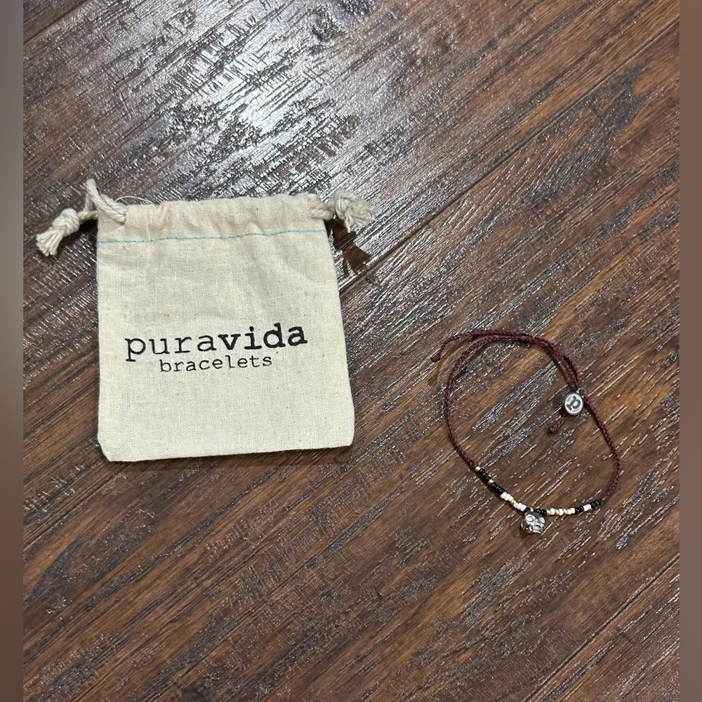 Pura Vida Women's Maroon, Beaded & Silver Skull Charm Adjustable Bracelet - Picture 3 of 5